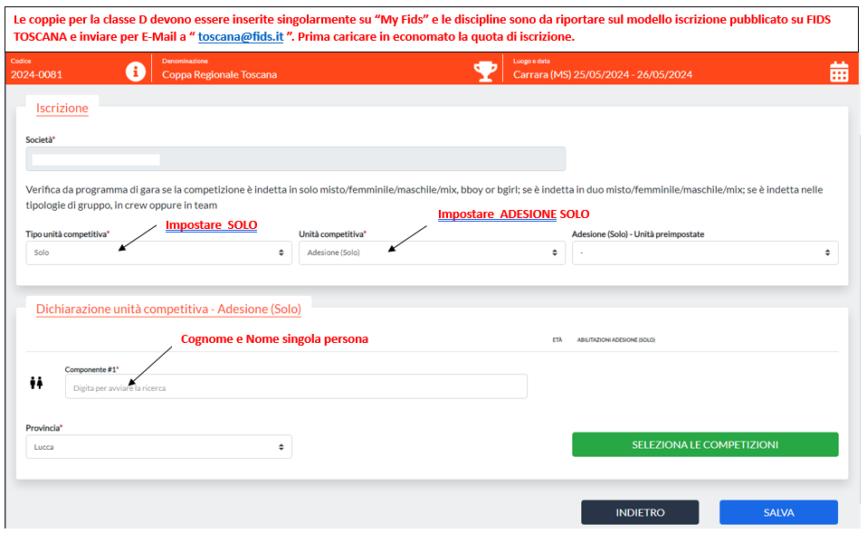 Istruzioni iscrizione classe D su My Fids per la coppa Toscana